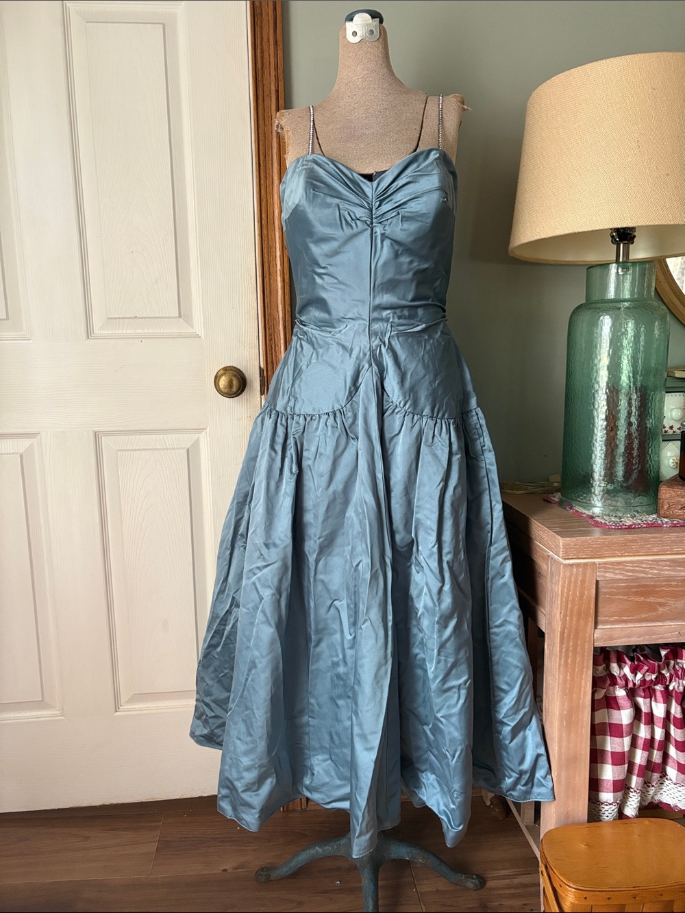 VINTAGE 40s/50s light blue dress with shrug coat and rhinestone straps